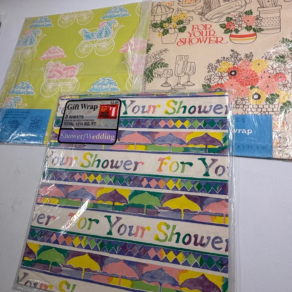 Vintage Gift Wrap Lot 14 Backs Birthday Wedding Baby Shower Avon Cleo Artfare